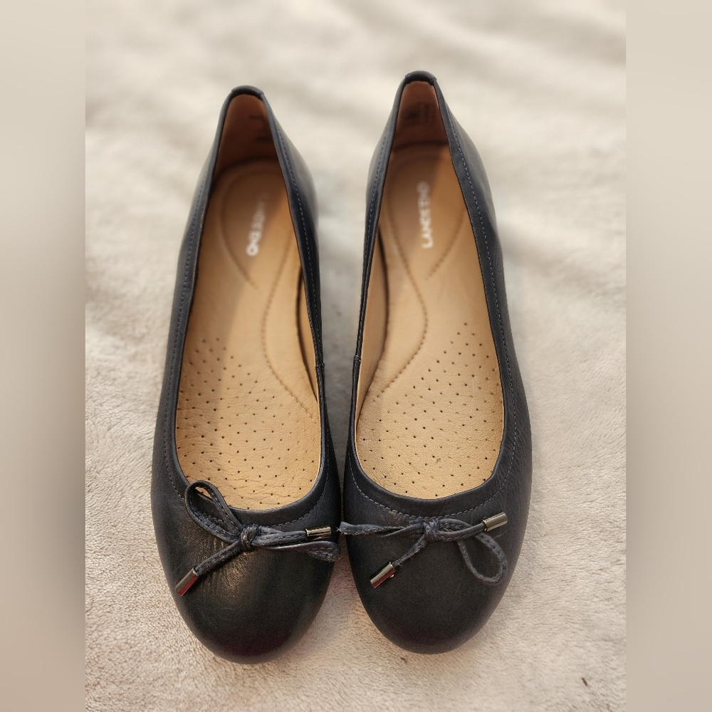 Women's Navy Lands End Bow Ballet Flat